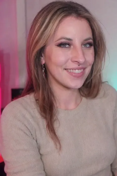 Portrait photo of au6r3y woman, in a night club, smile