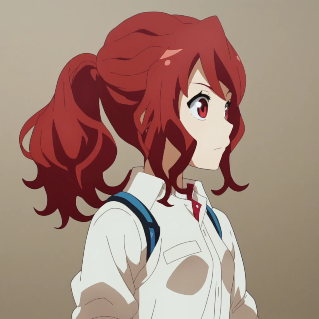 1girl, red hair, red eyes, solo, ponytail,