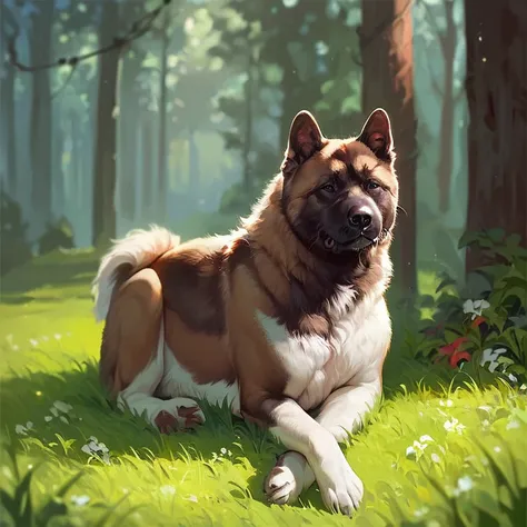 score_9,score_8_up,score_7_up, RealAkita, huge brown and white american akita dog, Realakita, sitting in the grass <lora:RealAkitas:1.0>