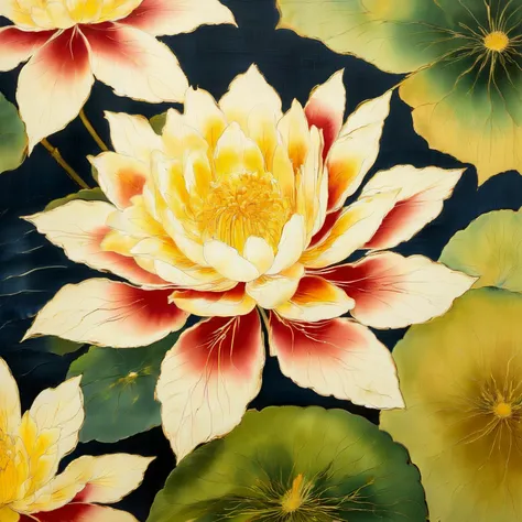 Closeup painting of a water lily.

<lora:Nihonga01_CE_SDXL:1> Nihonga