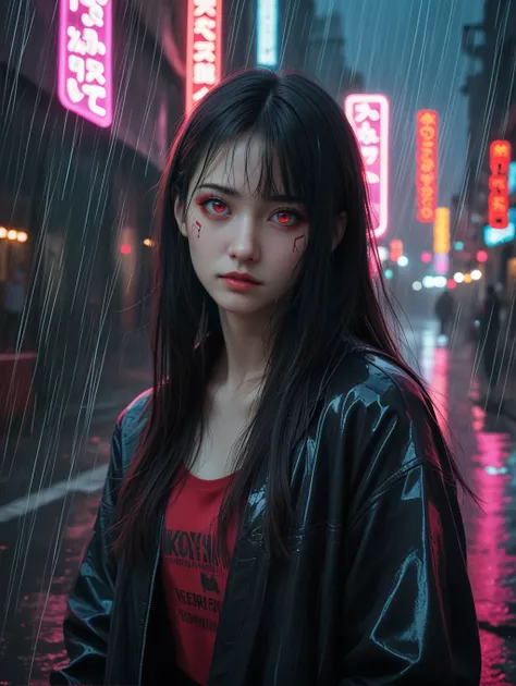 score_9, score_8_up, score_7_up,source_real,rating_explicit,BREAK
neon noir 1girl, long hair, black hair, red eyes . cyberpunk, dark, rainy streets, neon signs, high contrast, low light, vibrant, highly detailed