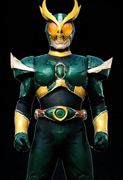 score_9, score_8, score_7, solo, armor, tokusatsu, bodysuit, helmet, rider belt, agito, green armor