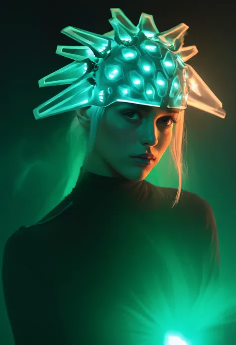 Dynamic cinematic photo, (cowboy shot:1.2), full body, fflix-npt, neon lights, (long exposure:1.3), 1girl, nail polish, nose, lips, real life, short hair, black nails, realistic, white hair, lipstick, looking at viewer, photoshop (medium), upper body, (dep...