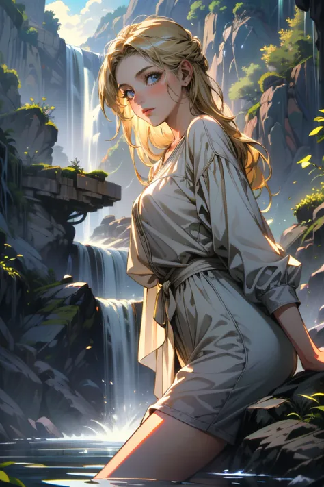 ((ultra detailed, masterpiece, absurdres))
<lora:UncElena:0.8>
UncElena, 1girl, blonde hair, blue eyes, looking at viewer, in front of hidden mountain waterfall, morning, secluded and refreshing with soft morning light on cascading water