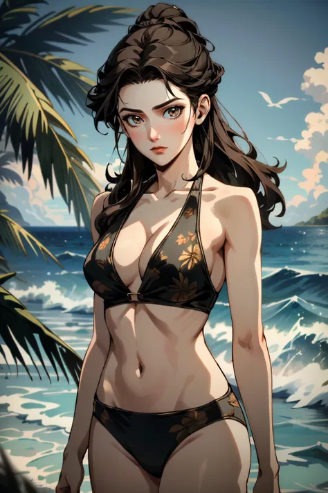 ((ultra detailed, masterpiece, absurdres))
 <lora:GOTMira:0.8>
GOTMira, 1girl, brown hair, long hair, looking at viewer, on a tropical island, bikini, palm trees, ocean