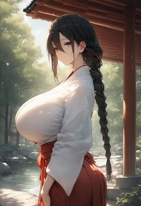 score_9, score_8_up, score_7_up, score_6_up, source_anime, <lora:RLI 0.2v:1>, RLI,
1girl, solo, long hair, looking at viewer, skirt, black hair, long sleeves, huge breasts, hair between eyes, closed mouth, standing, braid, outdoors, japanese clothes, day, ...