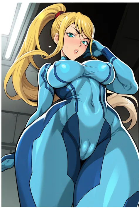 score_9, score_8_up, score_7_up,yukiyanagi,1girl,samus aran,zero suit,big breasts,wide hips,nipple bulge,cameltoe,(border)) <lora:Yukiyanagi_Style__Pony_LoRA:1>