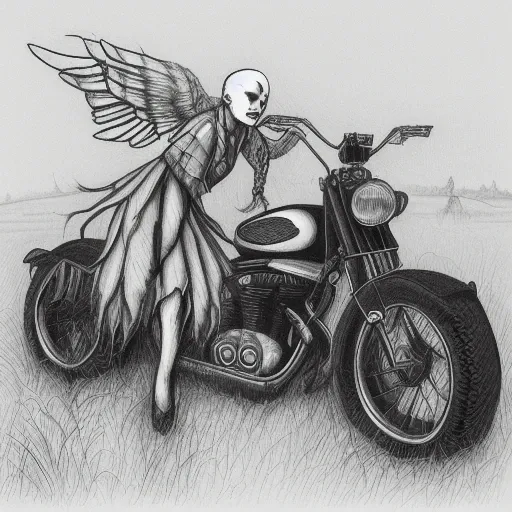 what, wings, grass, bottle, bald, horror (theme), ground vehicle, pencil drawing, braid, dreadlocks