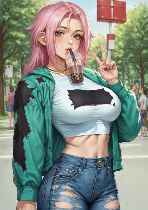 score_9, score_8_up, highly detailed, 4k,
sciamano240, chloe, 1girl, solo, long hair, breasts, bangs, large breasts, pink hair, street wear, torn jeans, bubble tea, peace sign
<lora:sciamano240-1:1>