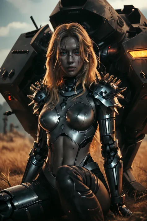 rimlight, silhouette, masterpiece, extremely detailed, moody light, 
fullbody body shot of a woman, slim waist, helmet, robot, scifi background, facing viewer, science fiction, machine gun, huge mech behide, a lot of blood on body, cable, cyberpunk, cyborg...