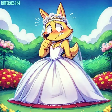 <lora:lora:1> zorori, anime, black eyes, detailed, wedding dress, frills, white clothes, garden, flowers, smiling, embarrassed, white tiara, head dress, male,  by bitebox64, by kiddie jukes