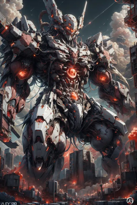 <lora:MeetyMecha:1>,, masterpiece, best quality, extremely high detailed, intricate, 8k, HDR, wallpaper, cinematic lighting, (((movie poster))), Mecha, from below, spaceship above, explosions in the sky, dutch angle, ,