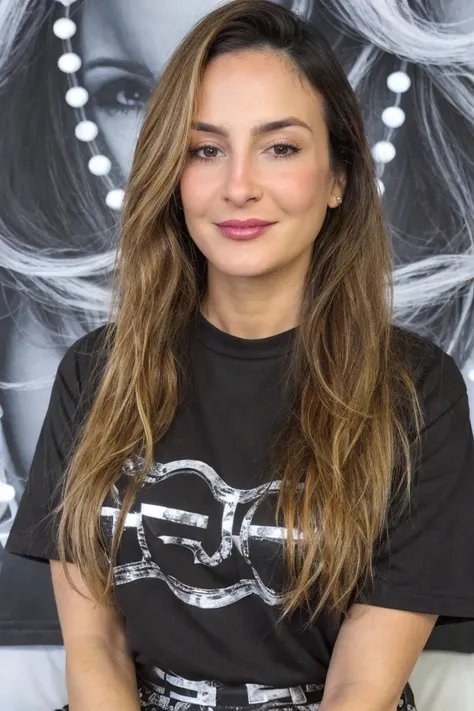 Portrait photo of cl4ud14l3itt3 woman, (light bokeh), black tshirt, in a bedroom, detailed face