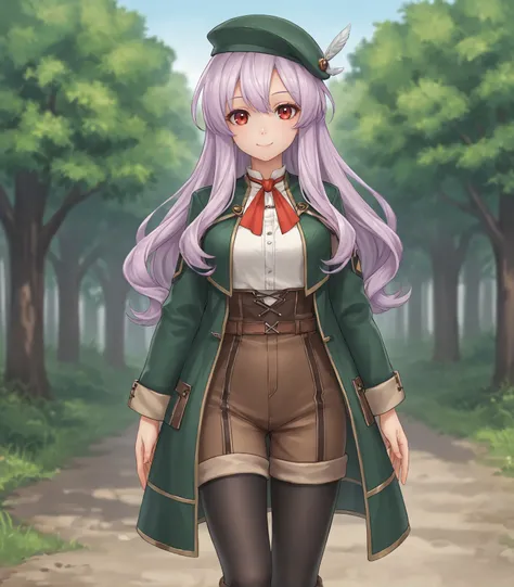 score_9, score_8_up, score_7_up, score_6_up, score_5_up, score_4_up, BREAK source_anime,
1girl, solo,  <lora:Aeolia:0.9>, Aeolia, lavender hair, long hair, red eyes, medium breasts, green beret, hat, green dress, green coat, black pantyhose, white shirt, b...