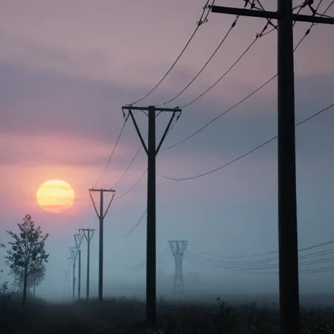 professional 3d model of  <lora:Hyperrealism style v2:1> in Hyperrealism style, 
 <lora:Unreal Engine style:0.3>
An Unreal Engine image of a foggy sunset with power lines in the foreground,outdoors,sky,cloud,tree,no humans,grass,scenery,sunset,sun,power li...