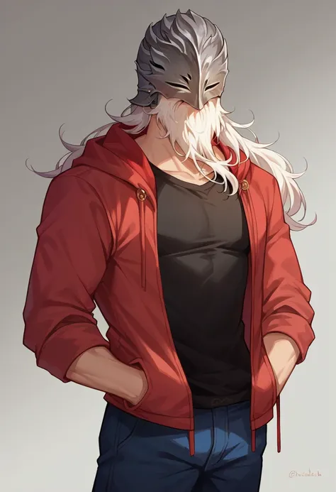 score_9, score_8_up, score_7_up, source_anime, <lora:wrenchEldenRingSirAnsbach:1>, wrnchersiransbach, helmet, mask, male focus, white hair, facial hair, beard, long hair, 
hoodie, shirt, sleeveless shirt, pants,