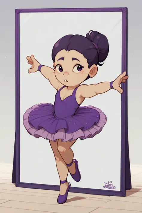 score_9, score_8_up, score_7_up, score_6_up, JululuStyle,

A young girl in a purple tutu and ballet slippers, in a dance studio, with a focused expression, surrounded by mirrors and ballet barres.