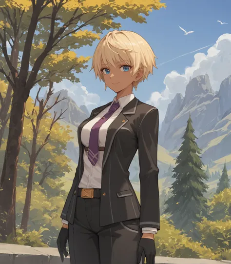 score_9, score_8_up, score_7_up, score_6_up, score_5_up, score_4_up, BREAK source_anime,
1girl, solo,  cowboy shot ,  looking at viewer, smile, outdoors, sky, trees,
 <lora:NajeBerca:0.9>, Naje Berca, blonde hair, short hair, blue eyes, medium breasts, dar...