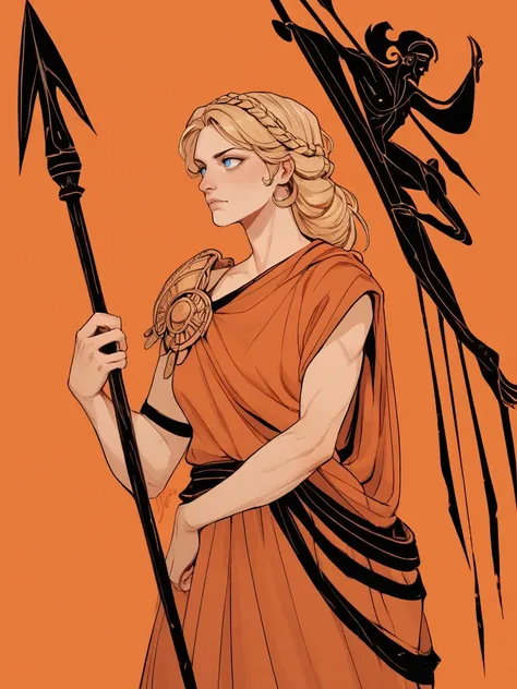 <lora:GreekPot-000008:1> greek pottery,1girl, blonde hair, blue eyes, corinthian helm, spear, 
orange, orange background, orange theme,, score_9, score_8_up, score_7_up, score_6_up, score_5_up, score_4_up, BREAK