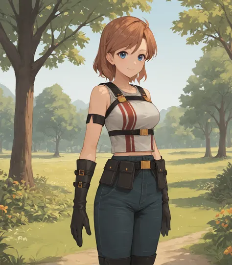 score_9, score_8_up, score_7_up, score_6_up, score_5_up, score_4_up, BREAK source_anime,
1girl, solo,  cowboy shot ,  looking at viewer, smile, outdoors, sky, trees,
 <lora:Regina:0.9>, Regina, brown hair, blue eyes, medium breasts, bare shoulders, white v...