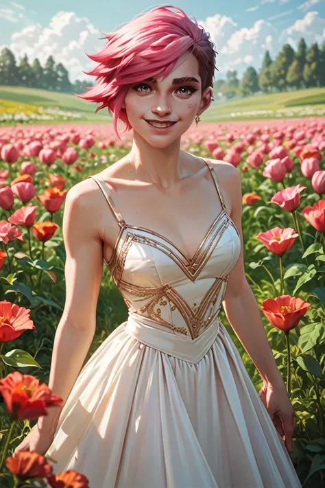 score_9, score_8_up, score_7_up, score_6_up
<lora:ALVi:1.0>
ALVi, 1girl, pink hair, short hair, looking at viewer, in a field of tulips, golden hour, elegant dress, smiling