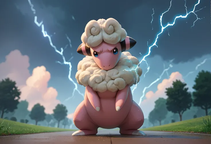 score_9, score_8_up, score_7_up, score_6_up, source_furry, dof, full-length portrait, solo, blurred background, <lora:POKEMON_FLAAFFY:1> flaaffy, pokemon (creature), low angle view, thunderstorm, cinematic, dynamic angle, serious expression, concentrating,...