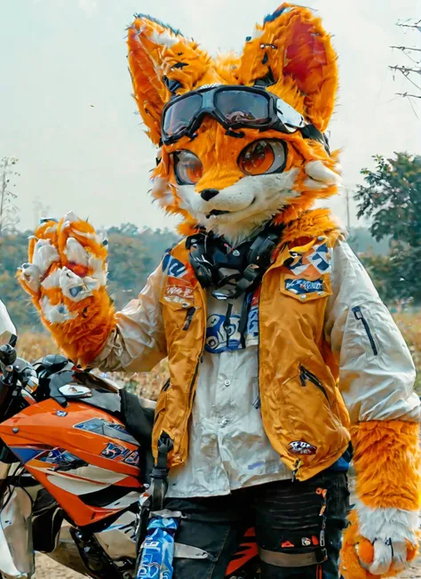 score_9,score_8_up,score_7_up,best quality,amazing quality,very aesthetic,absurdres,official art,intricate details,hyperdetailed,BRAKE,
(furry:1.05),solo,furry fox,furry female,orange and white fur,furry paws,wind jacket,black jeans,riding a motorcycle,hol...