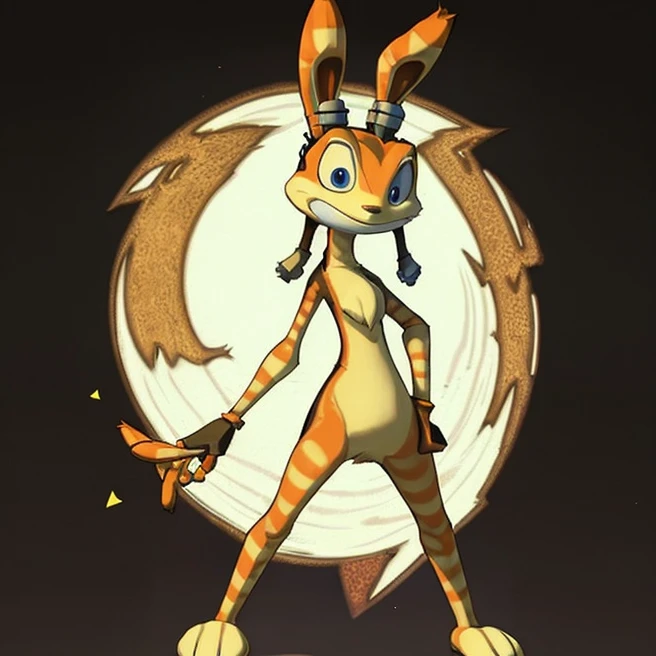 daxter, black background, (one head), full body, wallpaper, one daxter, standing, looking at the viewer
