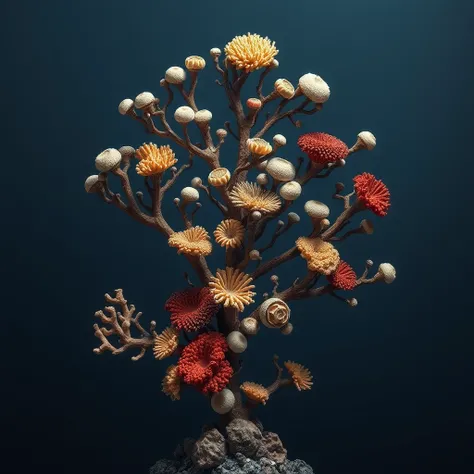 A surreal artwork of a plant composed entirely of variously sized coral reef