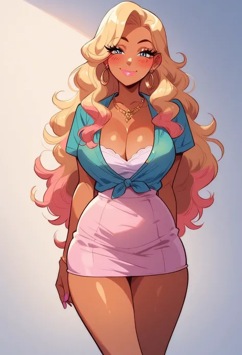 ((masterpiece)), (best quality), score_9, score_8_up, sakiprincessexpresspit,,
gyarufication,, 1girl, solo, breasts, 1girl, long hair, looking at viewer, jewelry, blush, cleavage, smile, gyaru