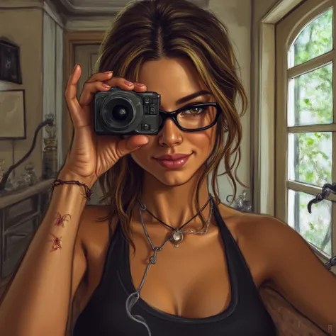 woman taking a selfie, art