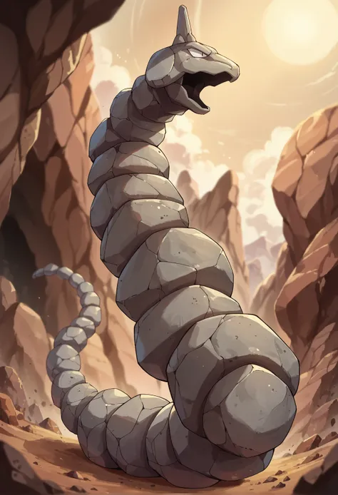 score_9, score_8_up, score_7_up, score_6_up, source_furry, dof, full-length portrait, solo, blurred background, rocky canyon background,  <lora:POKEMON_ONIX:1> onix, stone body, pokemon (creature), serpent, snake, cinematic, low angle view, motion blur, op...