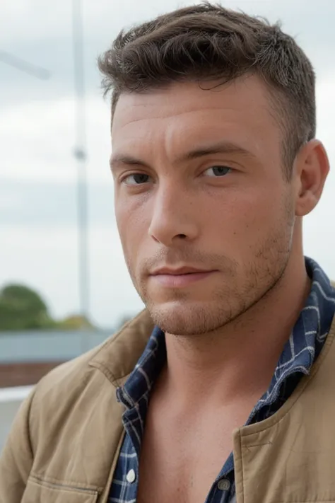 Portrait of a man,Lewy, beared, open jacket, unbuttoned shirt