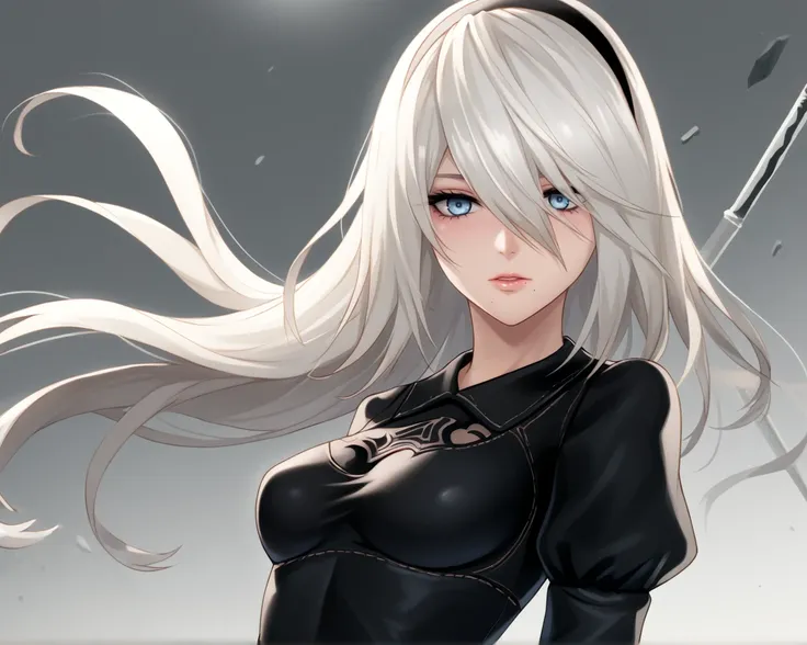 <lora:A2:1>, a2 nier, SIMPLE BACKGROUND