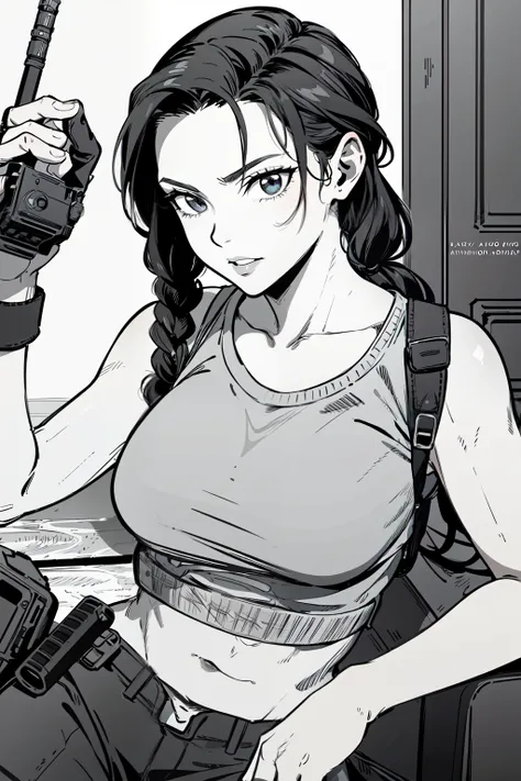 masterpiece, best quality, anime lineart, Lara Croft