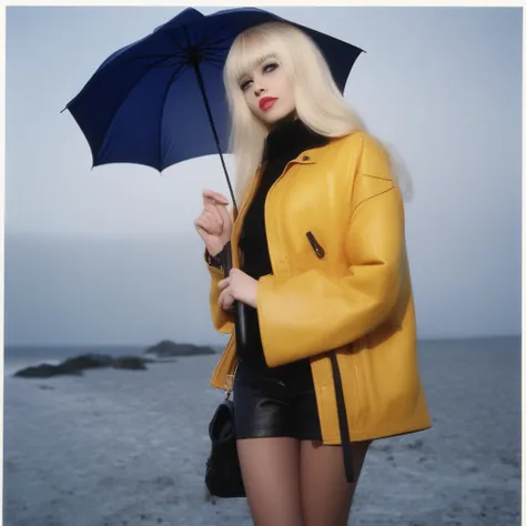 rock, bag, blonde hair, umbrella