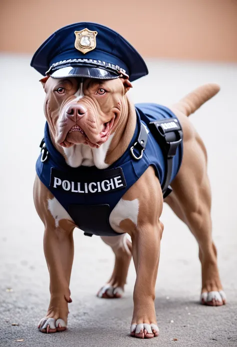 score_9, score_8_up, score_7_up, score_6_up, score_5_up, score_4_up,  source_real, source_photo, an pit_bull, police, uniform, hat, cigar<lora:guard_dogs_pxl:1>