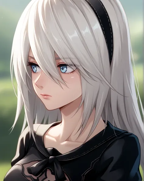 <lora:A2:1>, a2 nier, 1girl, SOLO, upper body, face, looking away, depth of field