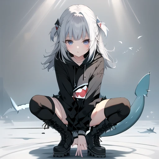 Goth Gawr Gura, black boots, shark tail <lora:Goth_Gawr_Gura_5-000008:1>