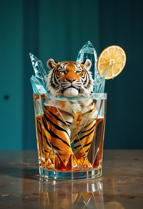 glass,ice,juice,the tiger raised the cup,, score_9,score_8_up,score_7_up,masterpiece,best quality,8k,