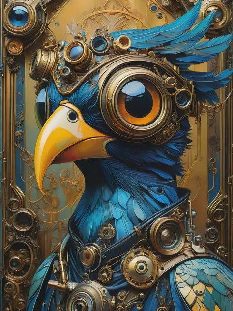 FRESHIDEAS not a good guy,Beautiful portrait of an exotic bird with big eyes dressed in ornate futuristic steampunk in the style of James Jean and Ashley Wood art style,highly detailed with perfect lighting and cinematic composition,