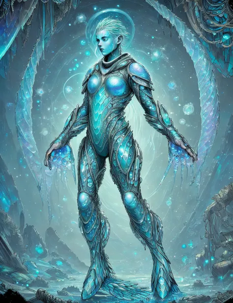 DonMC0m1cM4g1cXL, post-apocalyptic of aquatic intelligence- graceful being with iridescent, webbed appendages and glistening scales , galactic peacekeeper <lora:DonMC0m1cM4g1c:0.8>