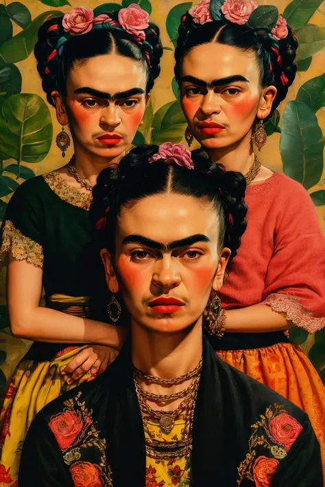 masterpiece,best quality,<lora:tbh378-:0.8>,illustration,style of Frida Kahlo portrait of family