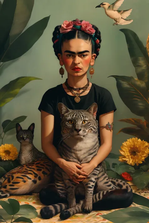 masterpiece,best quality,<lora:tbh378-:0.8>,illustration,style of Frida Kahlo animals