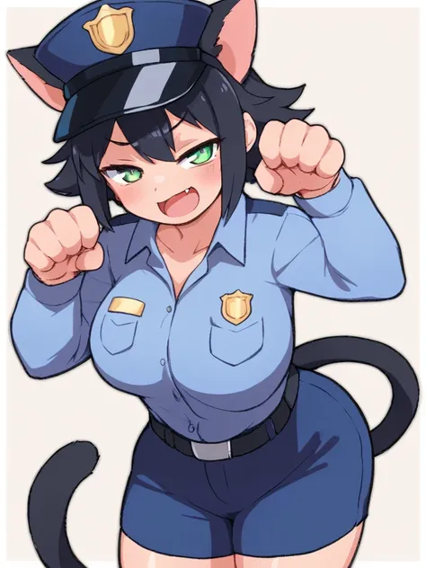 <lora:Shirogane-1024px-PonyXL-v1.1:0.9>
score_5_up,score_6_up,score_7_up,
a cat_girl police officer sleeping, paw pose, tail, smug, fang