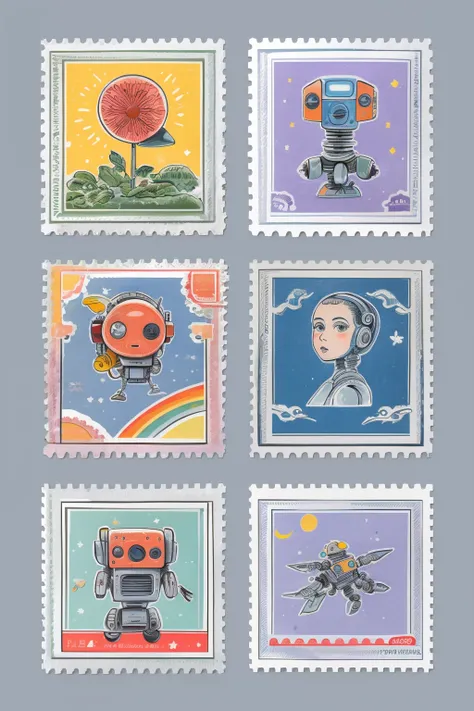 masterpiece,best quality,<lora:tbh385-:0.8>,illustration,style of stamps portrait of Housework robots