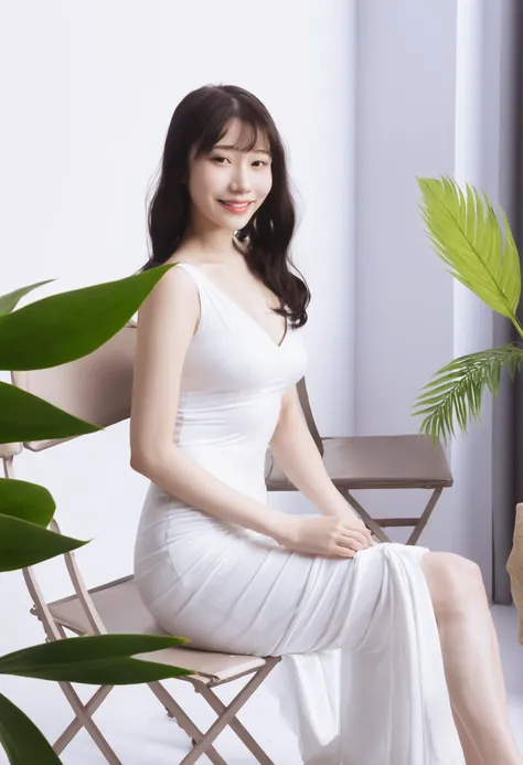 best quality, masterpiece,
Saika, 1girl, solo,(smile:0.6), photorealistic, realistic, dress, sitting, long hair, white dress, looking at viewer, black hair, chair, plant, breasts, brown hair
, <lora:Saika_XL_jgX_v1:0.8>,