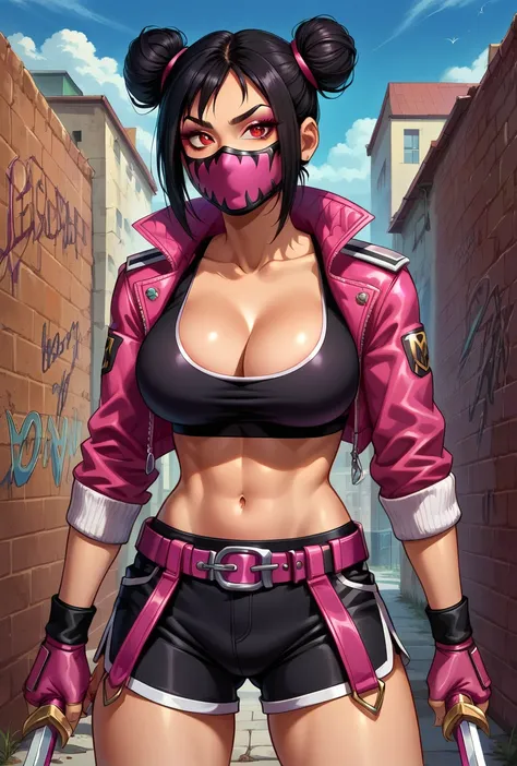 score_9, score_8_up, score_7_up, source_anime, BREAK (Masterpiece, Best Quality, Highly Detailed, Detailed Background, Cowboy Shot, Beautiful Large Breasts, Perfect Eyes, Sexy Pose), BREAK,  <lora:Earthrealm_Outfit_Mileena:0.8> Mortal Kombat 1, Mileena, Of...