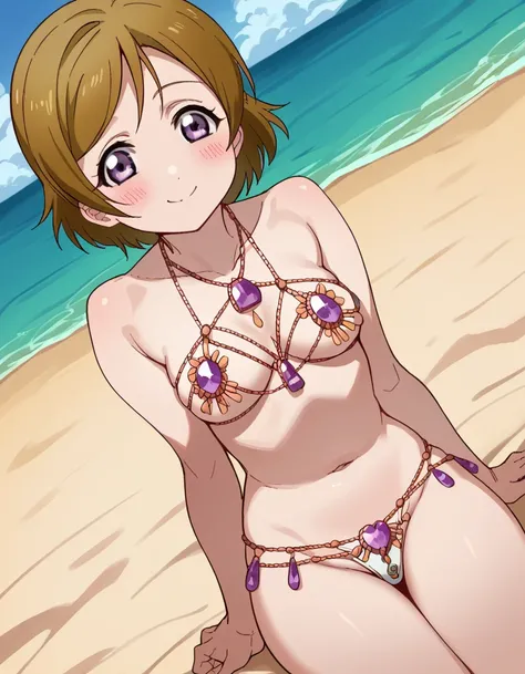 score_9, score_8_up, score_7_up, source_anime, <lora:hanayo-koizumi-s1-ponyxl-lora-nochekaiser:1>, hanayo koizumi, short hair, brown hair, purple eyes,, <lora:venus-bikini-ponyxl-lora-nochekaiser:1>, venus bikini, fortune bikini, naked jewelry, navel,, bea...