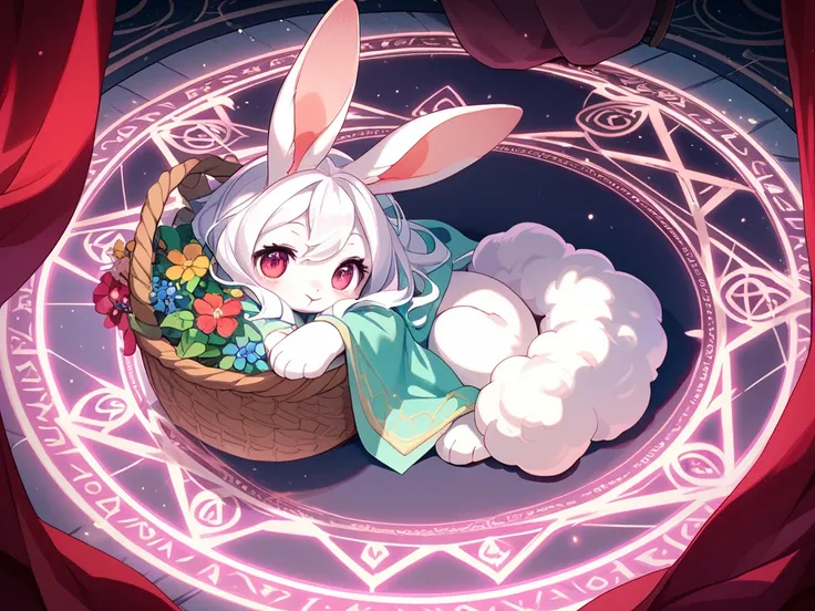 score_9, score_8_up, score_8,
highly detailed, intricate, beautiful aesthetic,
vibrant, extreme contrast, raytracing, dark colors, cute and adorable,
fluffy (bunny rabit:1.2), in a blanket, basket,
magic circle, magic array,
no humans,